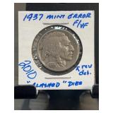1937 Buffalo Nickel Mint Error Coin