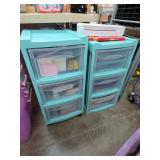 2 Teal Plastic Drawer Organizers w Contents