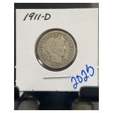 1911-D Barber Dime Silver Coin