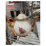 Porcelain Teapot with Floral Design and Gold