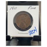 1911 Lincoln Wheat Cent, Fine Condition