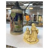 German Beer Stein and Nativity Figurine
