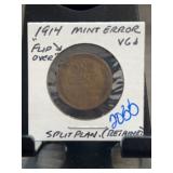 1914 Lincoln Cent Mint Error Split Planchet