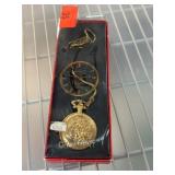 Christmas Time Gold Tone Pocket Watch