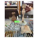 Sterling Silver Overlay Glass Bowl and Stands