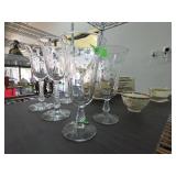 4 Etched Glass Wine Goblets
