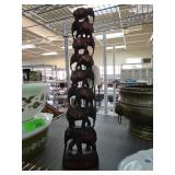 Carved Wooden Elephant Stack Sculpture 16"