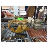 Lot: Ceramic Bowl, Metal Teapot, Decor