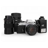 Nikon FG Camera With Vivitar Lens and Flash