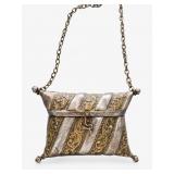 Ornate Metal Pillow Purse with Chain Handle