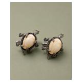 Silver Tone and Stone Turtle Cufflinks