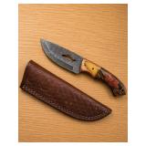 Damascus Steel Knife with Leather Sheath