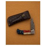 Patriotic Folding Pocket Knife with Sheath