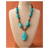 Turquoise and Wooden Bead Necklace