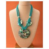 Turquoise Bead and Abalone Shell Necklace