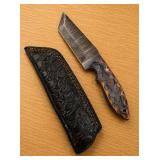 Custom Damascus Knife with Leather Sheath