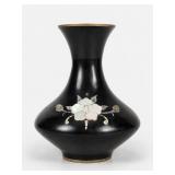 Samar Black Lacquer Vase with Floral Inlay