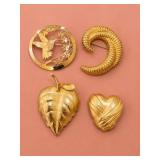4 Gold Tone Brooches, Monet and Anneï¿½Klein