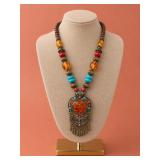 Beaded Pendant Necklace with Heart Motif