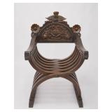 Carved Wood Savonarola-Style Armchair