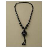 Faceted Black Bead Necklace with Tassel