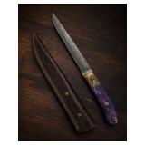 Damascus Steel Knife with Purple Handle