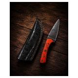 Damascus Steel Knife with Orange Handle and L