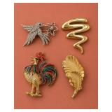 Costume Brooch Pins, Set of Four