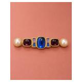 Trifari Gold Tone Gemstone Bar Brooch
