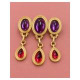Monet Gold Tone Brooch with Faux Gems