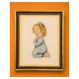 Framed Prayerful Child Cross-Stitch Art