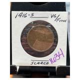 1916-S Lincoln Wheat Cent Labeled VG/Fine
