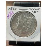 1890 Morgan Silver Dollar, Graded 55