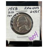 1958-D/D Jefferson Nickel RPM-003 Graded 64/65