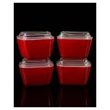 4 Pyrex Red Refrigerator Dishes