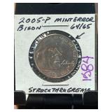 2005-P Bison Nickel Mint Error Struck Through Grea