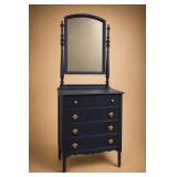 Blue Painted Dresser with Mirror, Brass Pulls