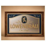 Lï¿½wenbrï¿½u On Draft Mirrored Bar Sign