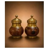 Austrian Brass and Wood Salt and Pepper Shakers