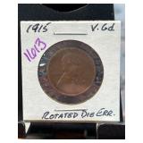 1915 Lincoln Wheat Cent Rotated Die Error