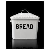 White Enamel Metal Bread Box with Lid