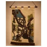 Embroidered Village Scene Wall Hanging