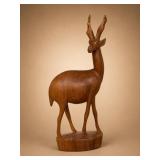 Hand-Carved Wooden Gazelle Sculpture