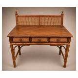 Wood and Cane Writing Desk With Drawer
