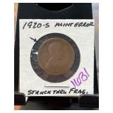 1920s Lincoln Wheat Penny Struck-Through Error
