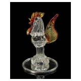 Blown Glass Rooster Figurine on Mirror Base