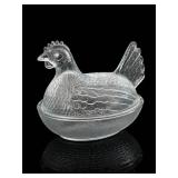 Clear Pressed Glass Hen on Nest Dish