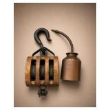 Wooden Pulley Block and Metal Oil Can