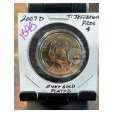 2007 D Thomas Jefferson $1 Coin, 24kt Gold-Plated