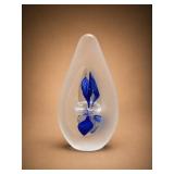 Teardrop Glass Paperweight with Blue Accent